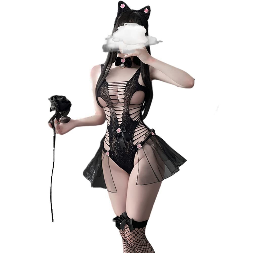 3847 sexy cosplay anime lingerie fishing net cat rabbit girl maid jumpsuit